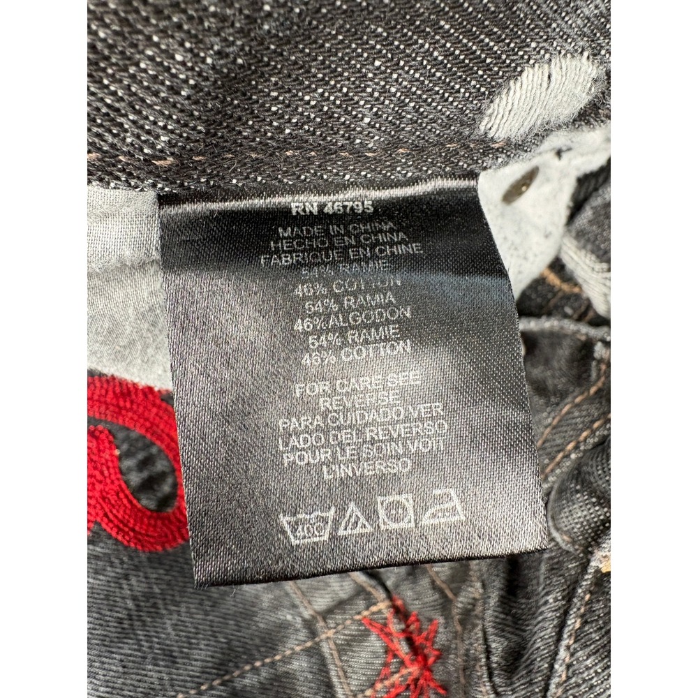 Rocawear Womens Baggy Wide Leg Jeans Size 16 Black Distressed Y2K Embroidered - Picture 10 of 13